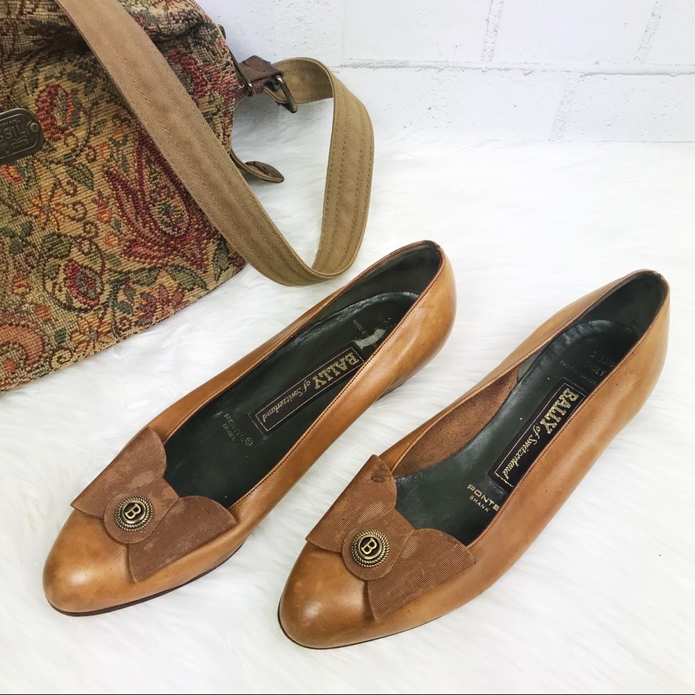 Bally of Switzerland Brown Leather Bow B Slide